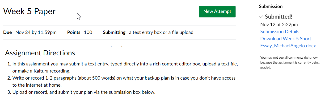 OneDrive Submission Confirmation