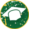 Graduation cap icon with confetti.