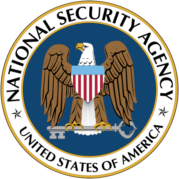 National Security Agency USA logo; eagle perched on a key with patriotic shield over chest